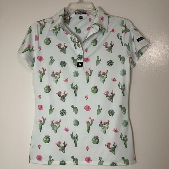 Bad Birdie Desert Hazard Short Sleeve golf Polo Shirt cactus print size small - Picture 2 of 7